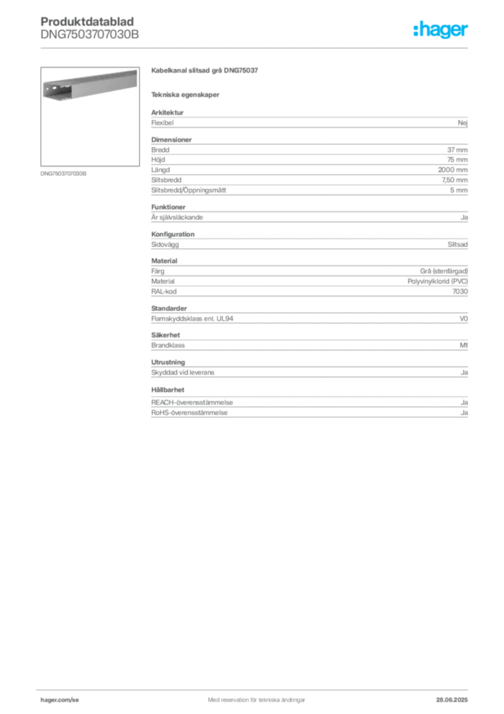 Bild Hager Produktdatablad DNG7503707030B | Hager Sverige