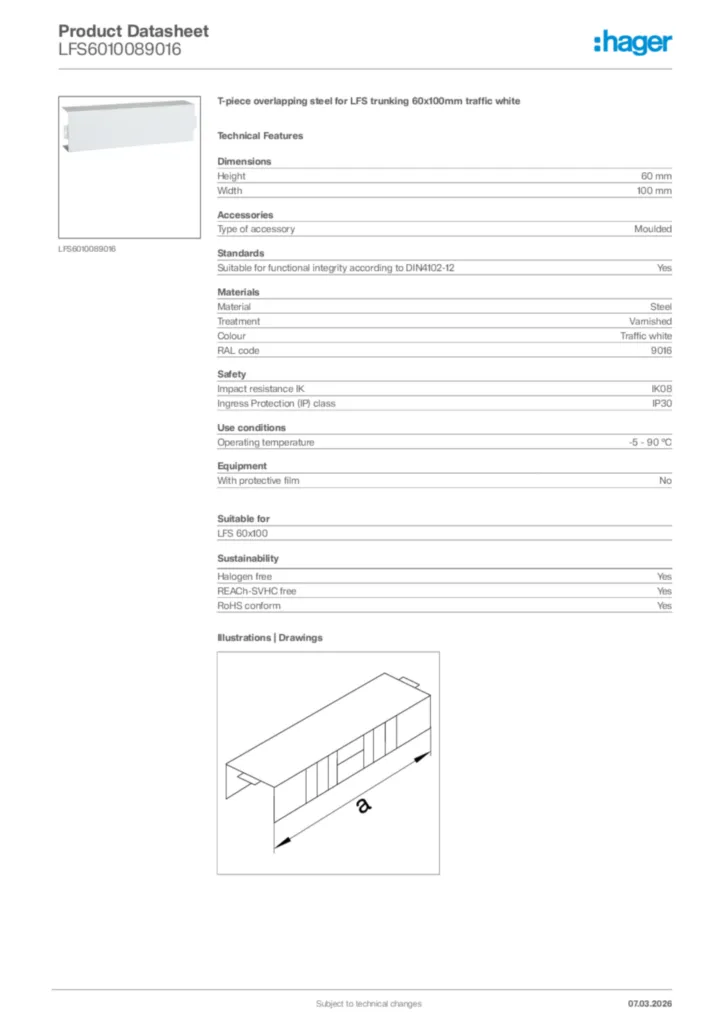 Image Hager Product data sheet LFS6010089016  | Hager Africa