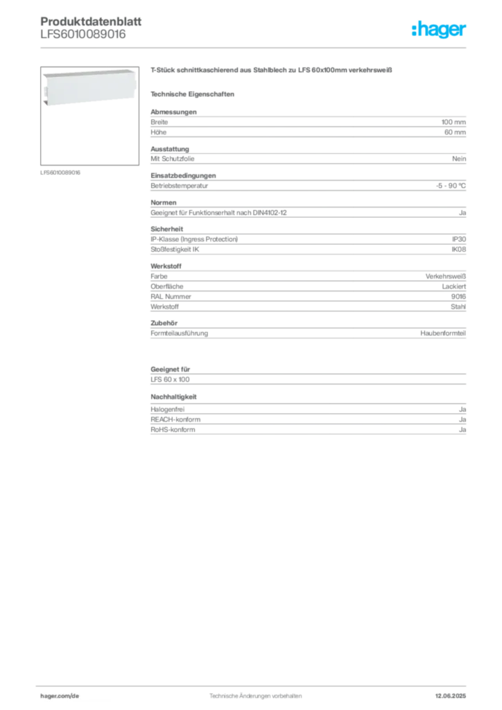Bild Hager Produktdatenblatt LFS6010089016 | Hager Deutschland