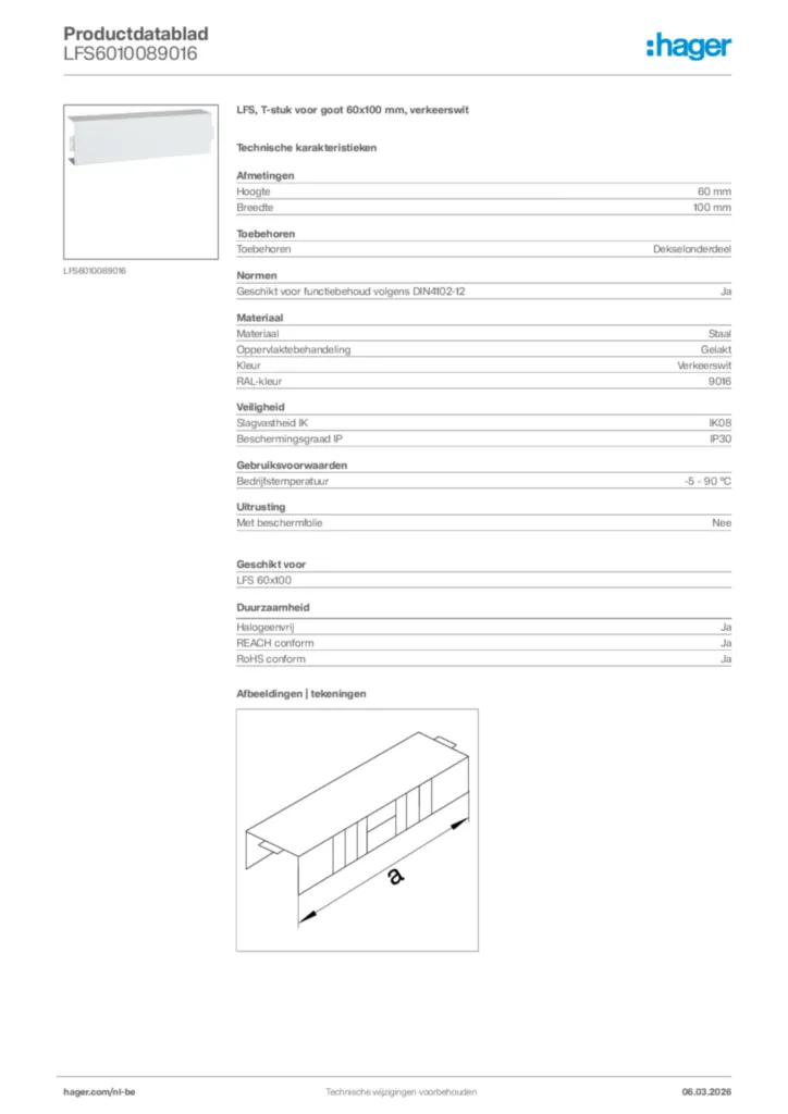Afbeelding Hager Productdatablad LFS6010089016 | Hager Belgium
