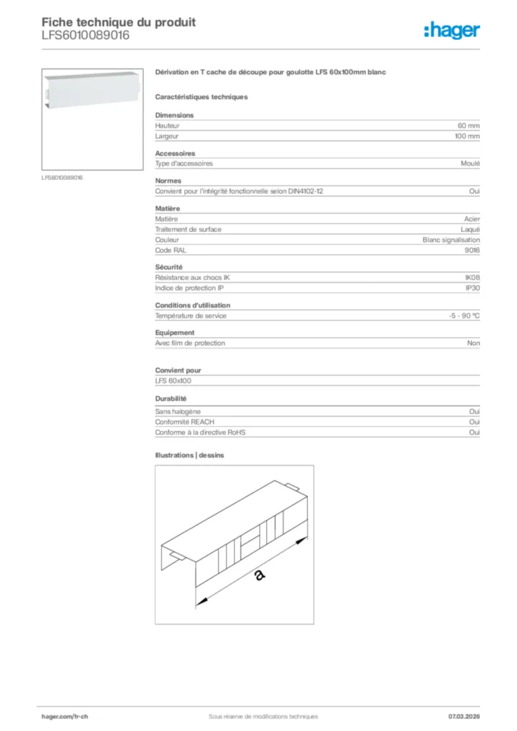 Image Hager Fiche technique du produit LFS6010089016 | Hager Suisse