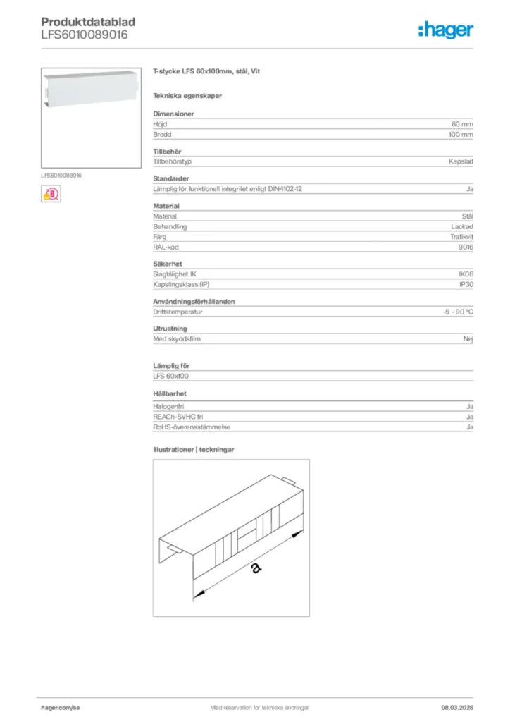 Bild Hager Produktdatablad LFS6010089016 | Hager Sverige