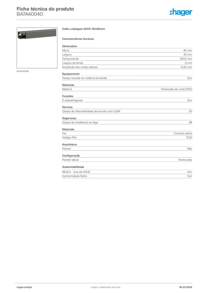 Imagem Hager Ficha técnica do produto BA7A40040 | Hager Portugal