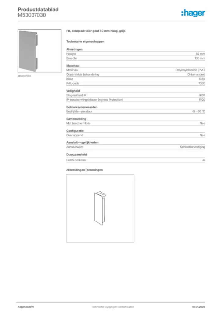 Afbeelding Hager Productdatablad M53037030 | Hager Nederland