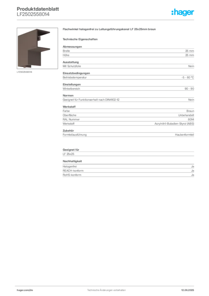 Bild Hager Produktdatenblatt LF2502558014 | Hager Deutschland