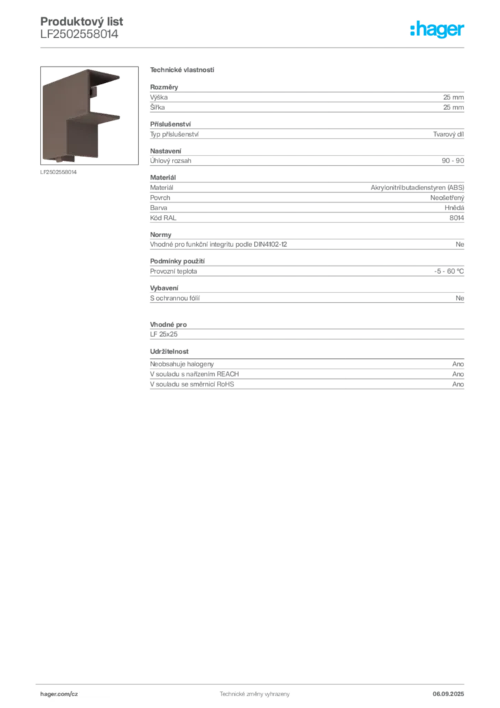 Obrázek Hager Produktový list LF2502558014 | Hager
