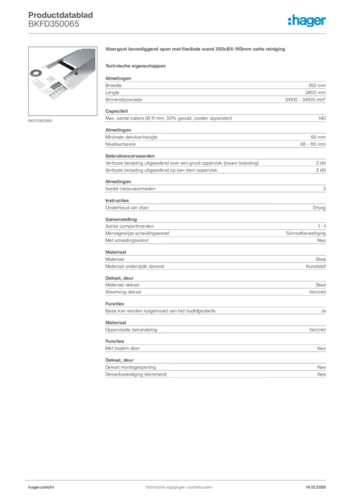 Afbeelding Hager Productdatablad BKFD350065 | Hager Nederland