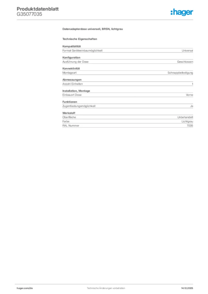 Bild Hager Produktdatenblatt G35077035 | Hager Deutschland