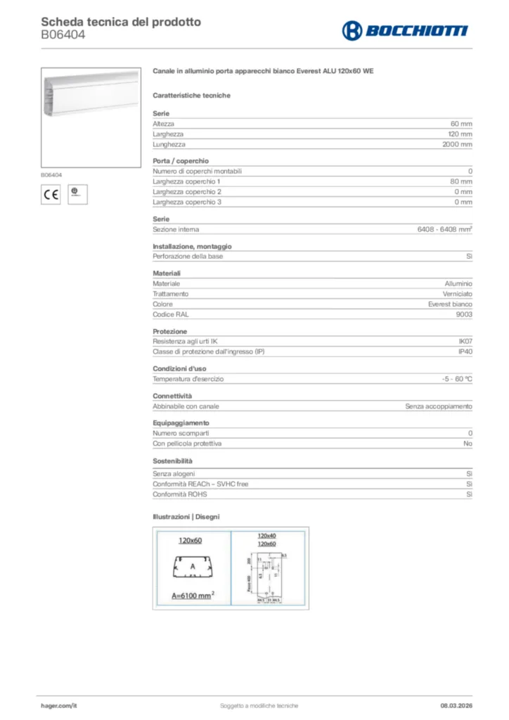 Immagine Bocchiotti Scheda tecnica del prodotto B06404 | Hager Italia