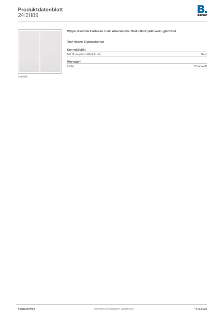 Bild Berker Produktdatenblatt 24121189 | Hager Deutschland