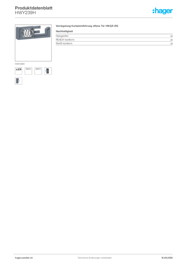 Bild Hager Produktdatenblatt HWY239H | Hager Schweiz