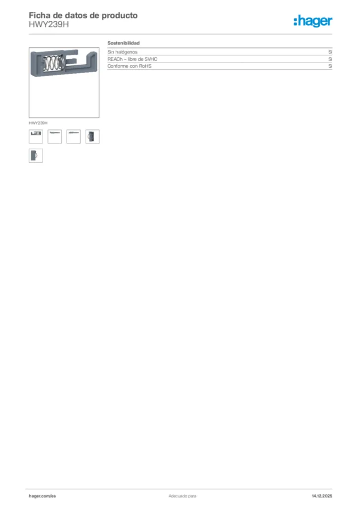 Imagen Hager Ficha de datos de producto HWY239H | Hager España