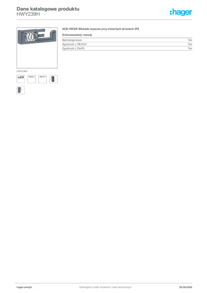 Zdjęcie Hager Karta katalogowa HWY239H | Hager Polska