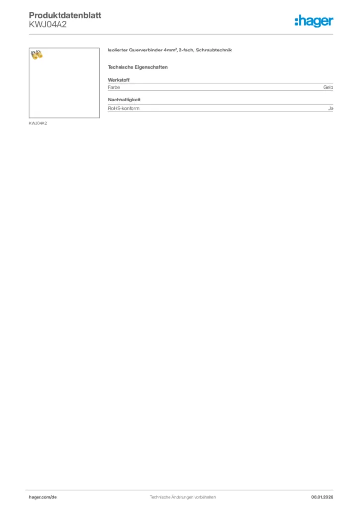 Bild Hager Produktdatenblatt KWJ04A2 | Hager Deutschland