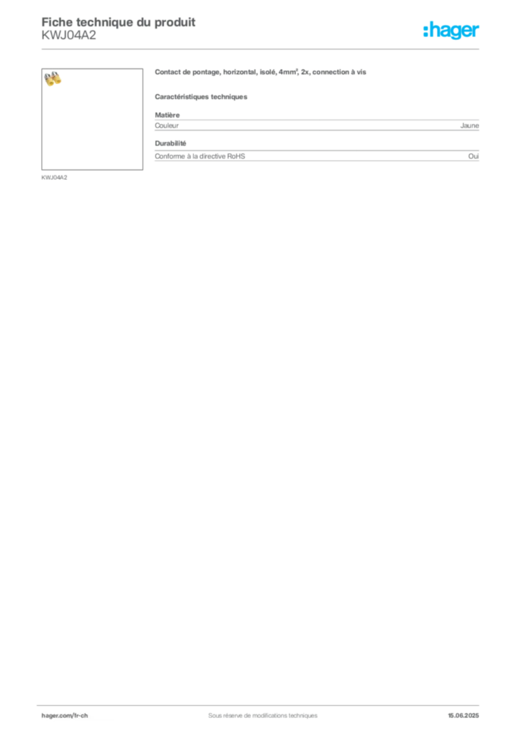 Image Hager Fiche technique du produit KWJ04A2 | Hager Suisse