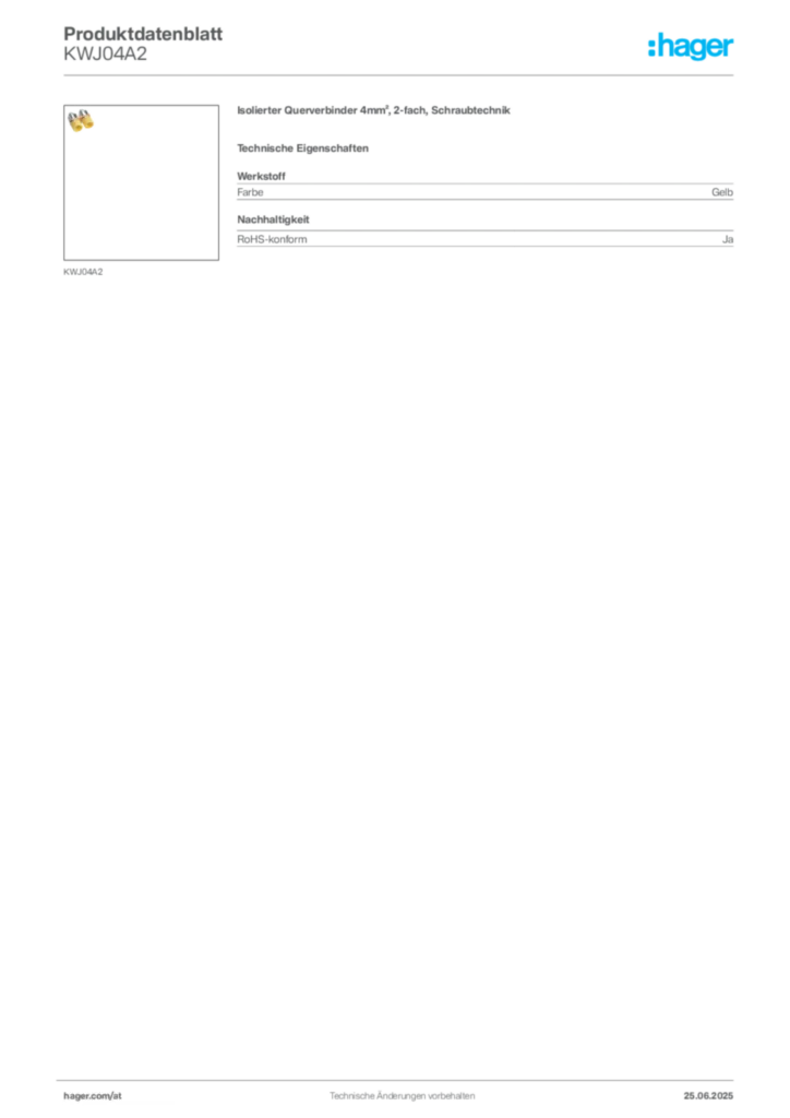Bild Hager Produktdatenblatt KWJ04A2 | Hager Deutschland
