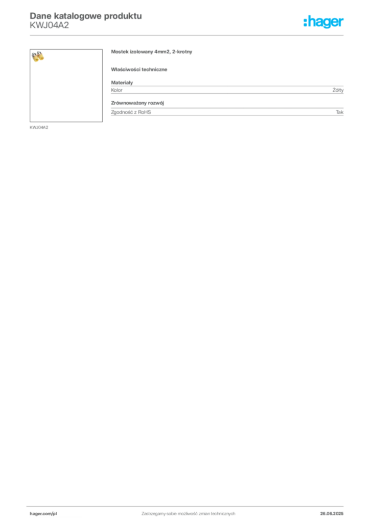 Zdjęcie Hager Karta katalogowa KWJ04A2 | Hager Polska