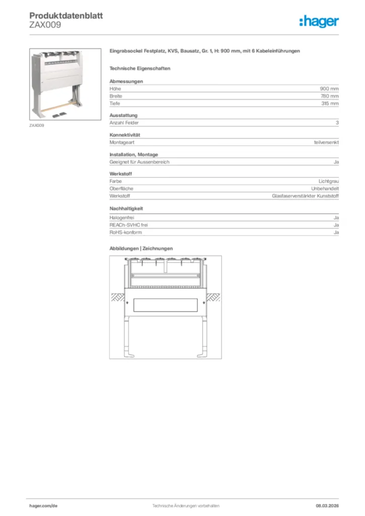 Bild Hager Produktdatenblatt ZAX009 | Hager Deutschland