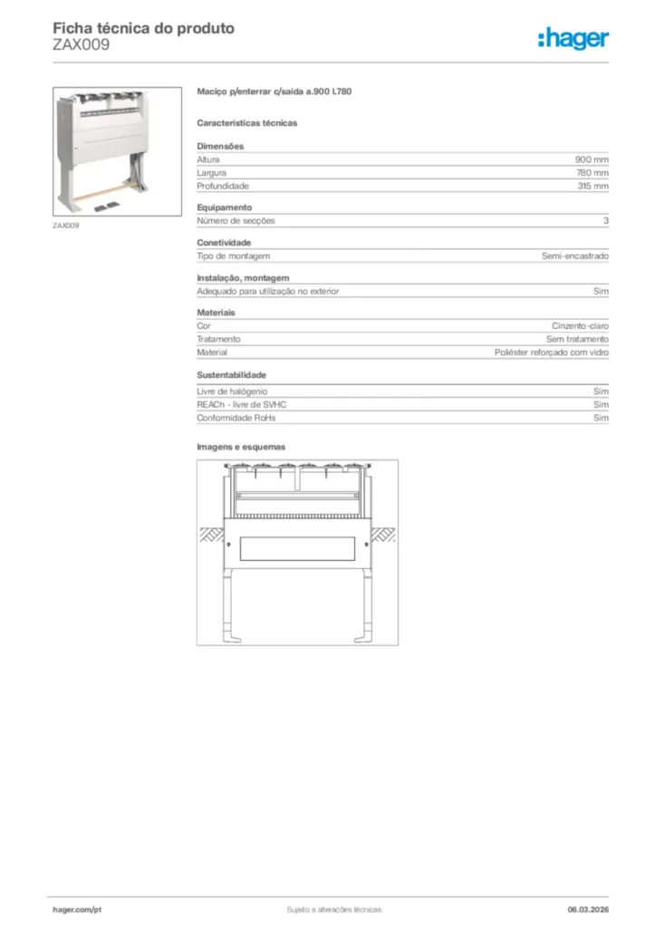 Imagem Hager Ficha técnica do produto ZAX009 | Hager Portugal