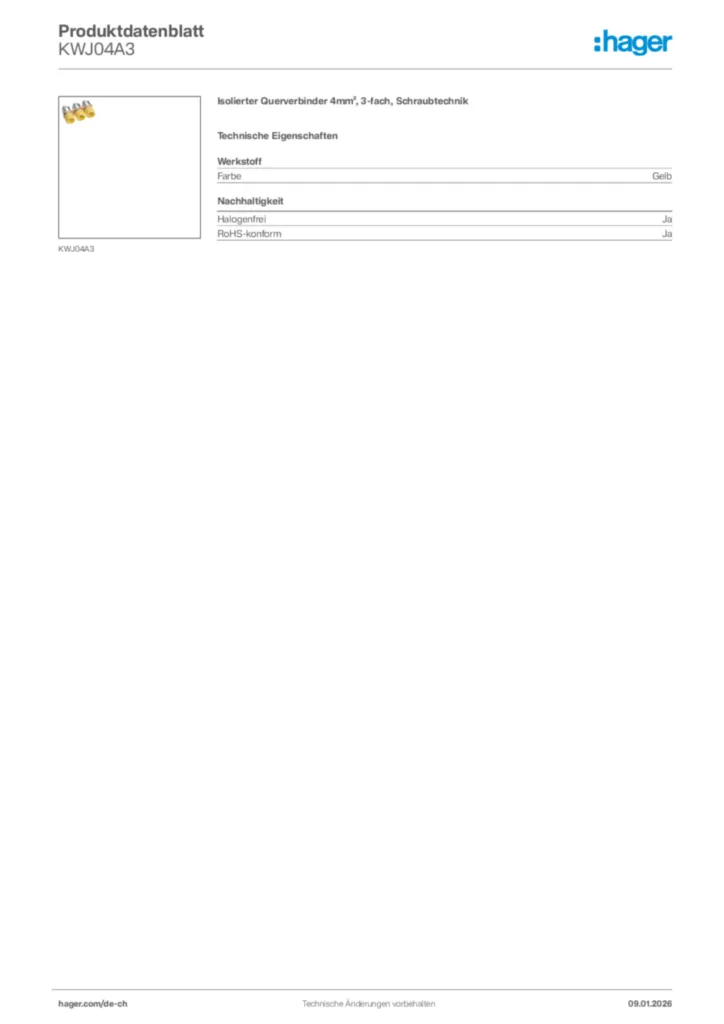Bild Hager Produktdatenblatt KWJ04A3 | Hager Schweiz
