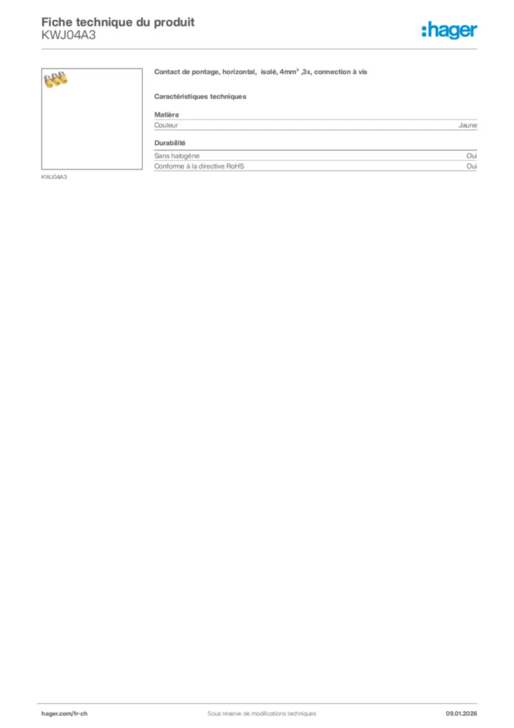 Image Hager Fiche technique du produit KWJ04A3 | Hager Suisse
