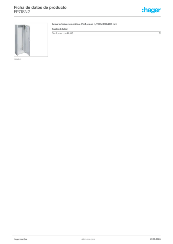 Imagen Hager Ficha de datos de producto FP71SN2 | Hager España