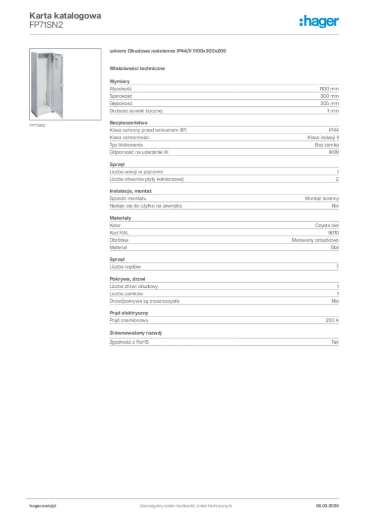 Zdjęcie Hager Karta katalogowa FP71SN2 | Hager Polska