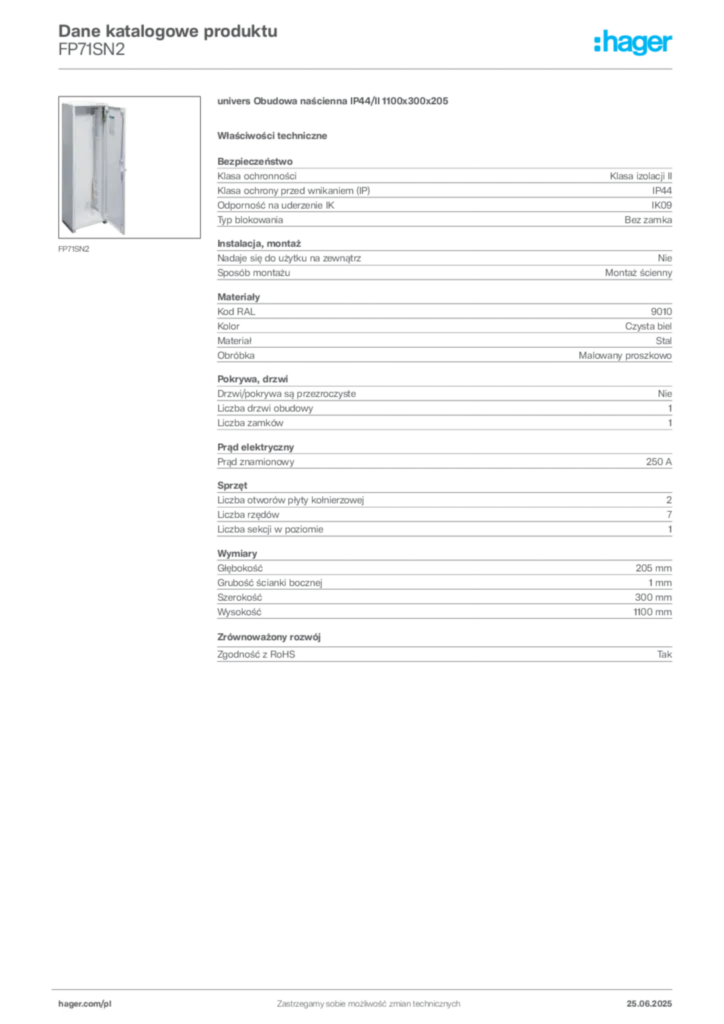 Zdjęcie Hager Karta katalogowa FP71SN2 | Hager Polska
