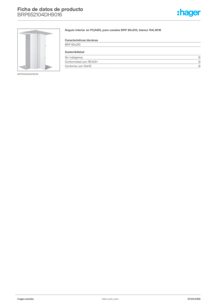 Imagen Hager Ficha de datos de producto BRP652104DH9016 | Hager España