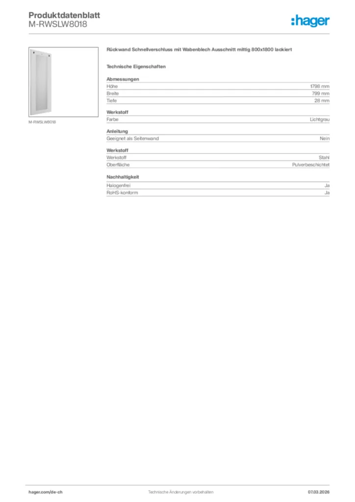 Bild Hager Produktdatenblatt M-RWSLW8018 | Hager Schweiz