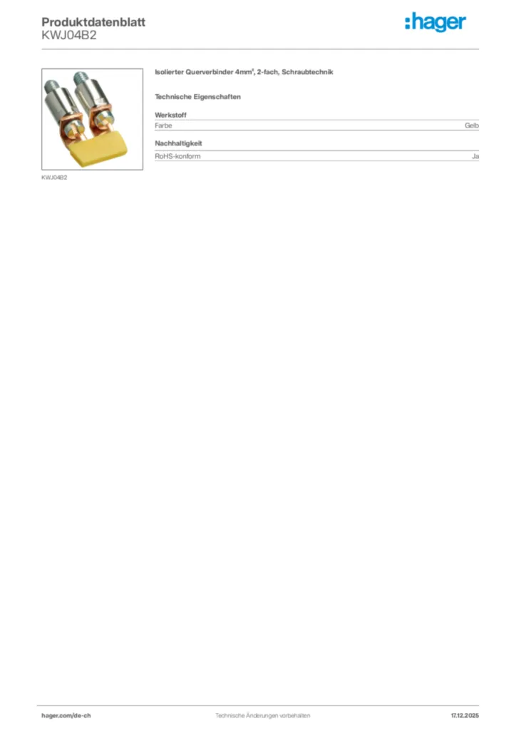 Bild Hager Produktdatenblatt KWJ04B2 | Hager Schweiz
