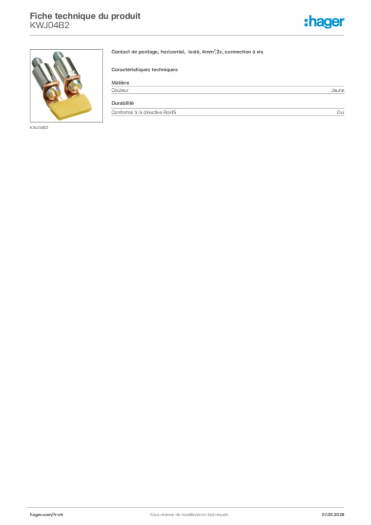 Image Hager Fiche technique du produit KWJ04B2 | Hager Suisse