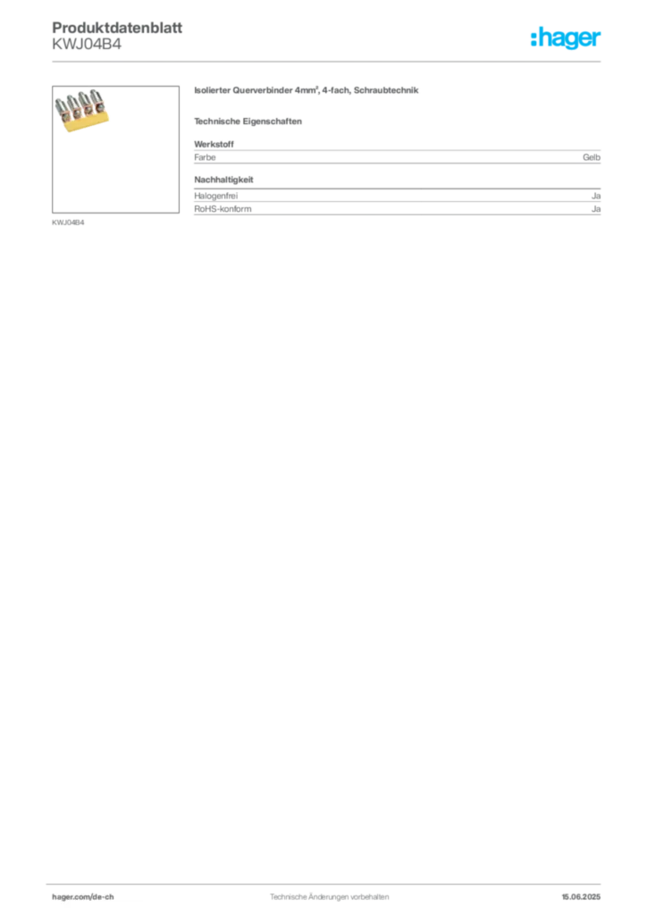 Bild Hager Produktdatenblatt KWJ04B4 | Hager Schweiz