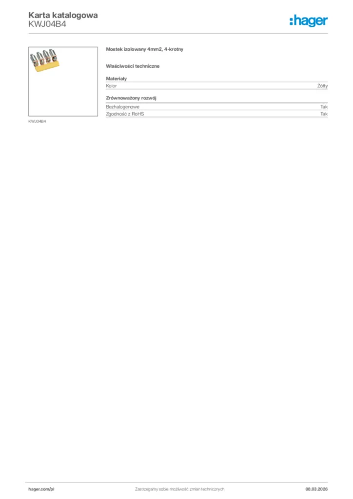 Zdjęcie Hager Karta katalogowa KWJ04B4 | Hager Polska