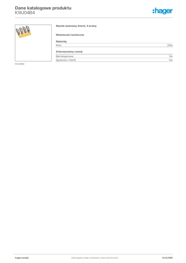 Zdjęcie Hager Karta katalogowa KWJ04B4 | Hager Polska