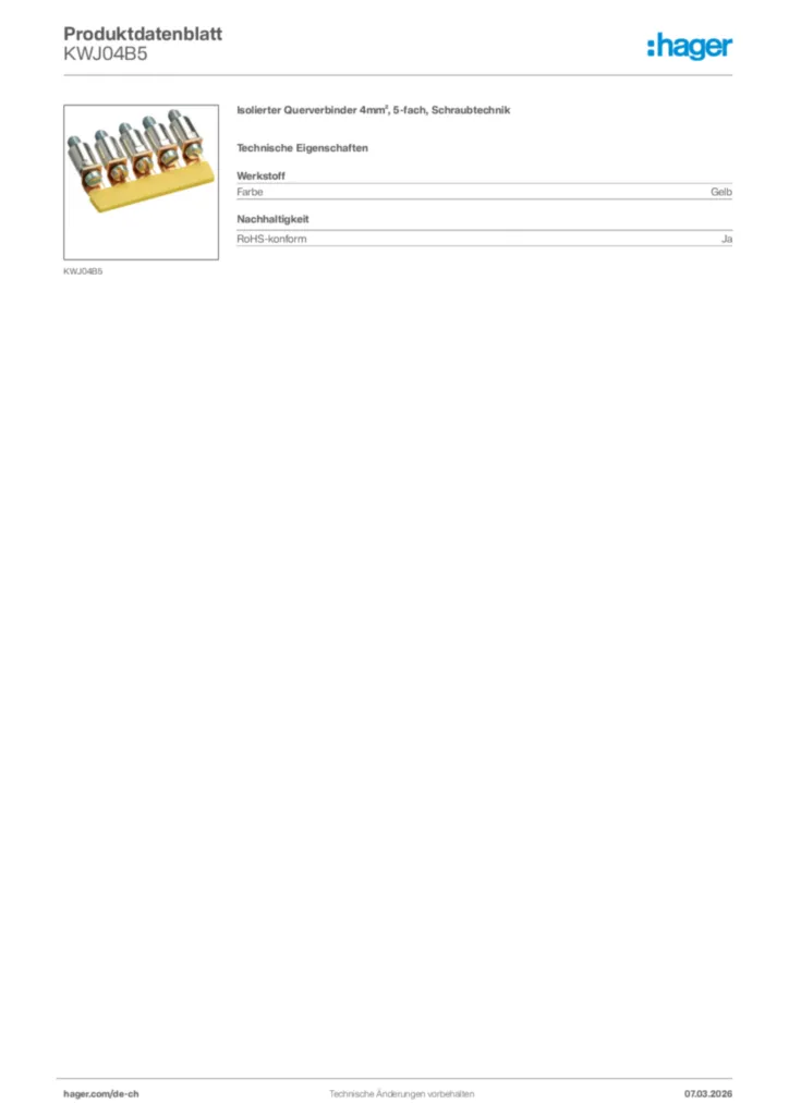 Bild Hager Produktdatenblatt KWJ04B5 | Hager Schweiz