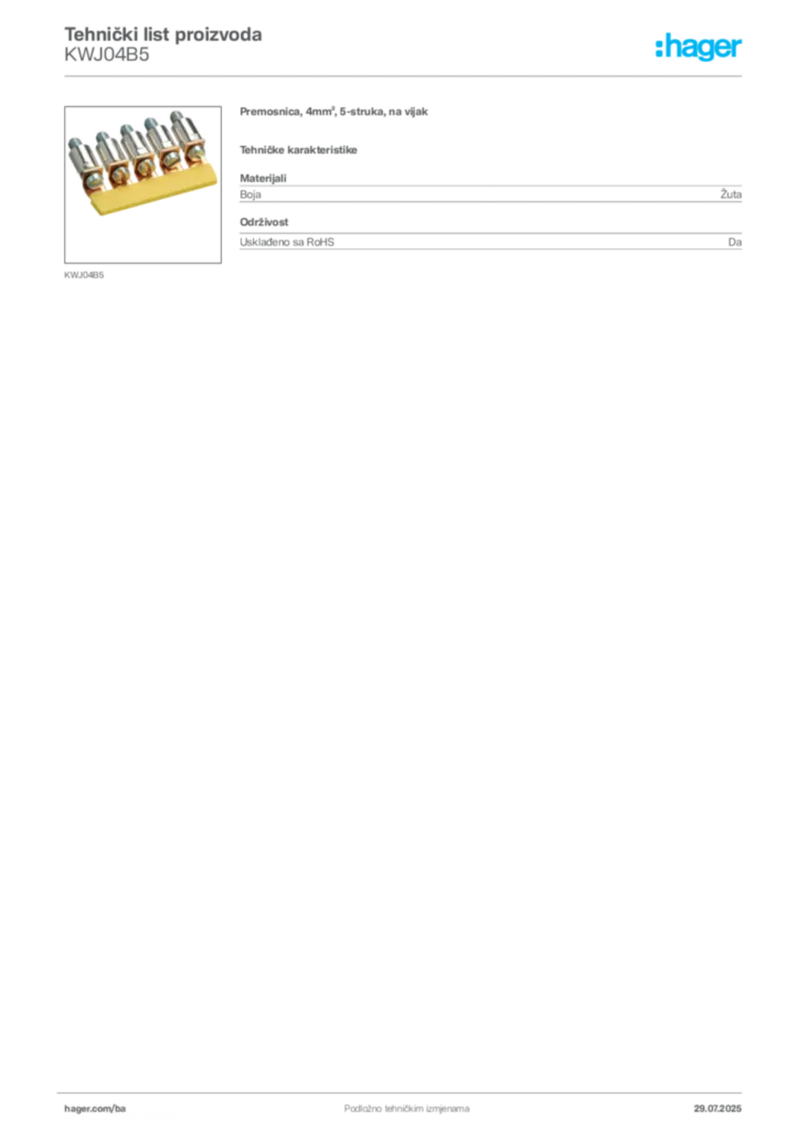 Slika Hager Product data sheet KWJ04B5  | Hager