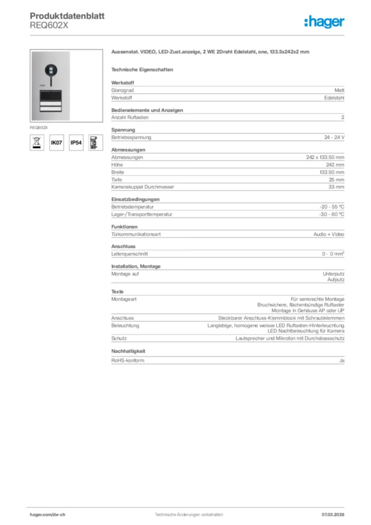 Bild Hager Produktdatenblatt REQ602X | Hager Schweiz