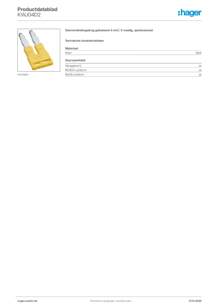 Afbeelding Hager Productdatablad KWJ04D2 | Hager Belgium