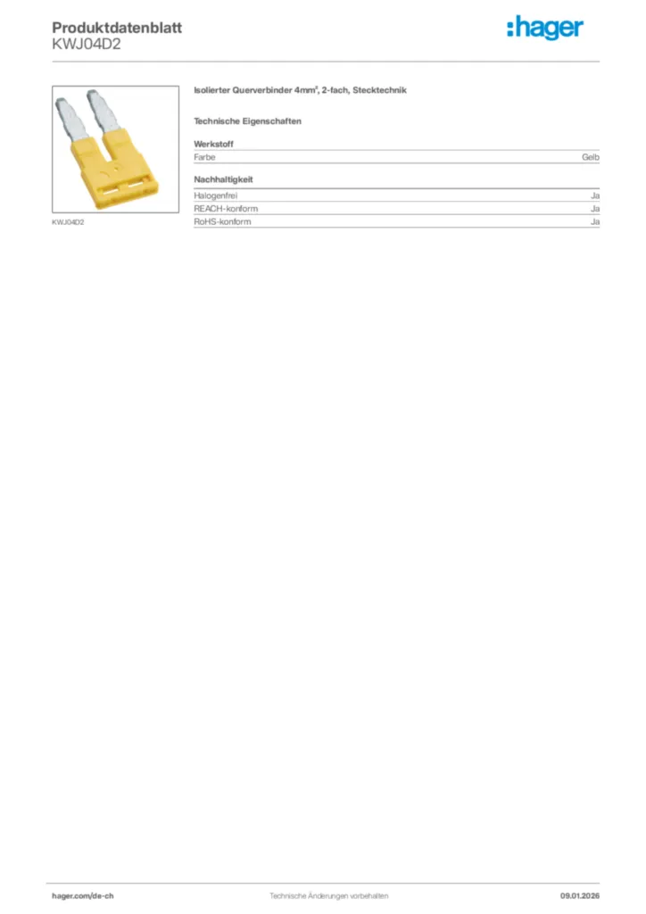 Bild Hager Produktdatenblatt KWJ04D2 | Hager Schweiz