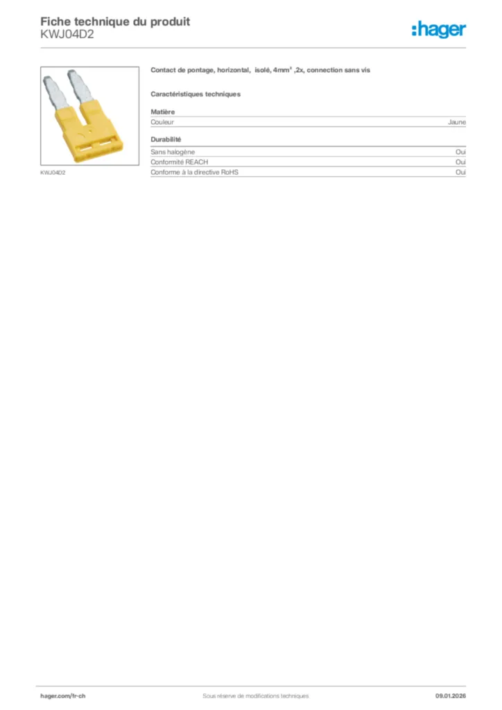 Image Hager Fiche technique du produit KWJ04D2 | Hager Suisse