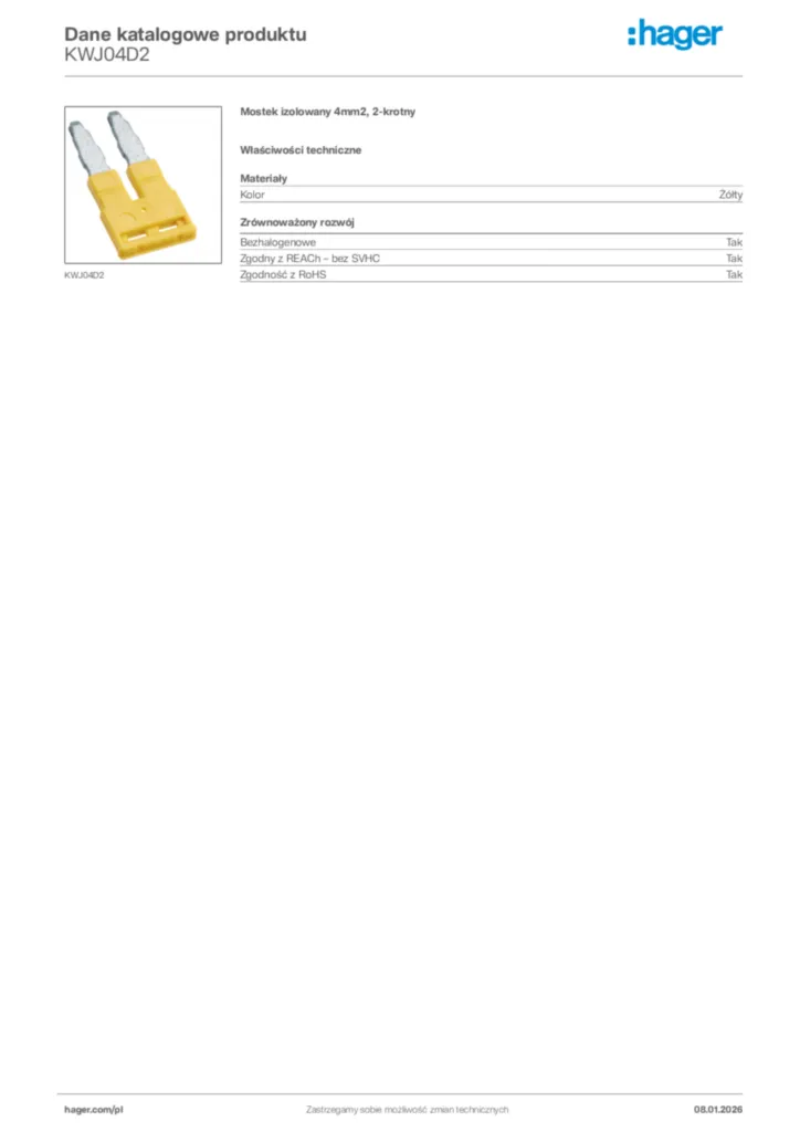 Zdjęcie Hager Karta katalogowa KWJ04D2 | Hager Polska