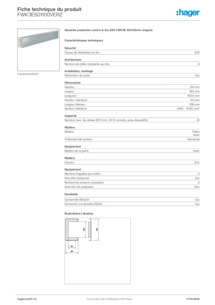 Image Hager Fiche technique du produit FWK3E501100VERZ | Hager Suisse