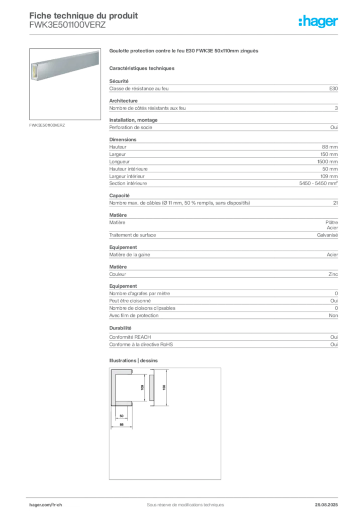 Image Hager Fiche technique du produit FWK3E501100VERZ | Hager Suisse