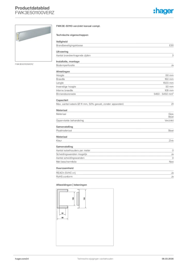 Afbeelding Hager Productdatablad FWK3E501100VERZ | Hager Nederland
