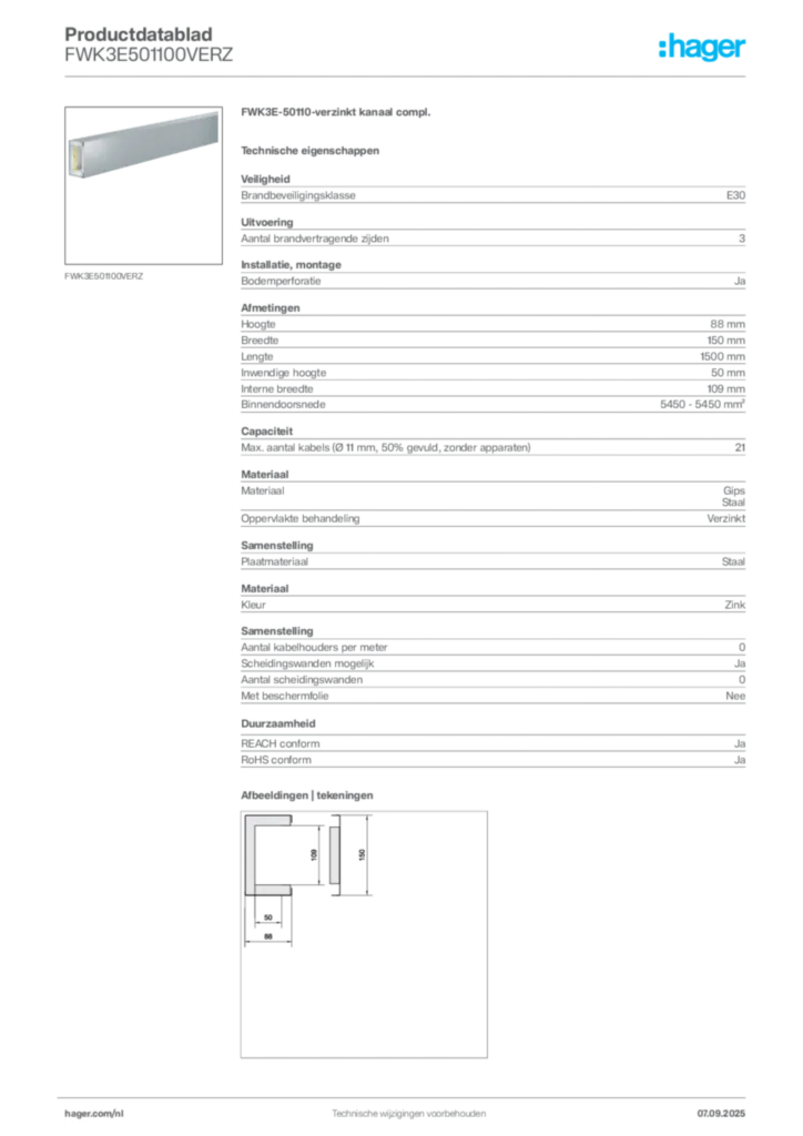 Afbeelding Hager Productdatablad FWK3E501100VERZ | Hager Nederland