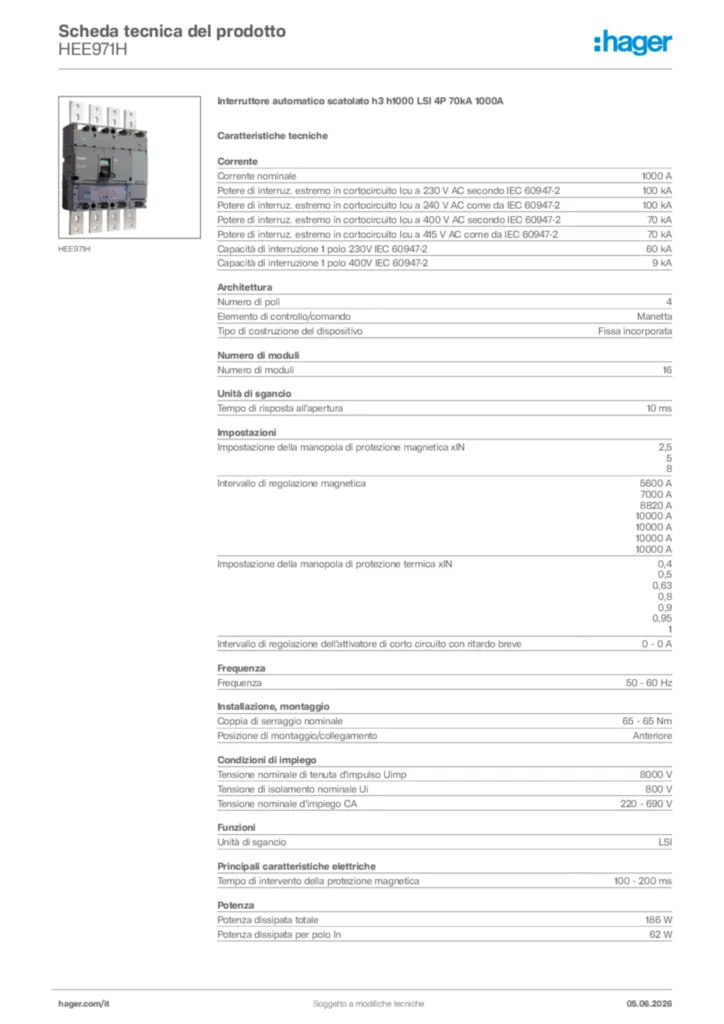 Immagine Hager Scheda tecnica del prodotto HEE971H | Hager Italia