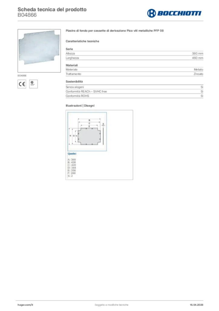 Immagine Bocchiotti Scheda tecnica del prodotto B04866 | Hager Italia