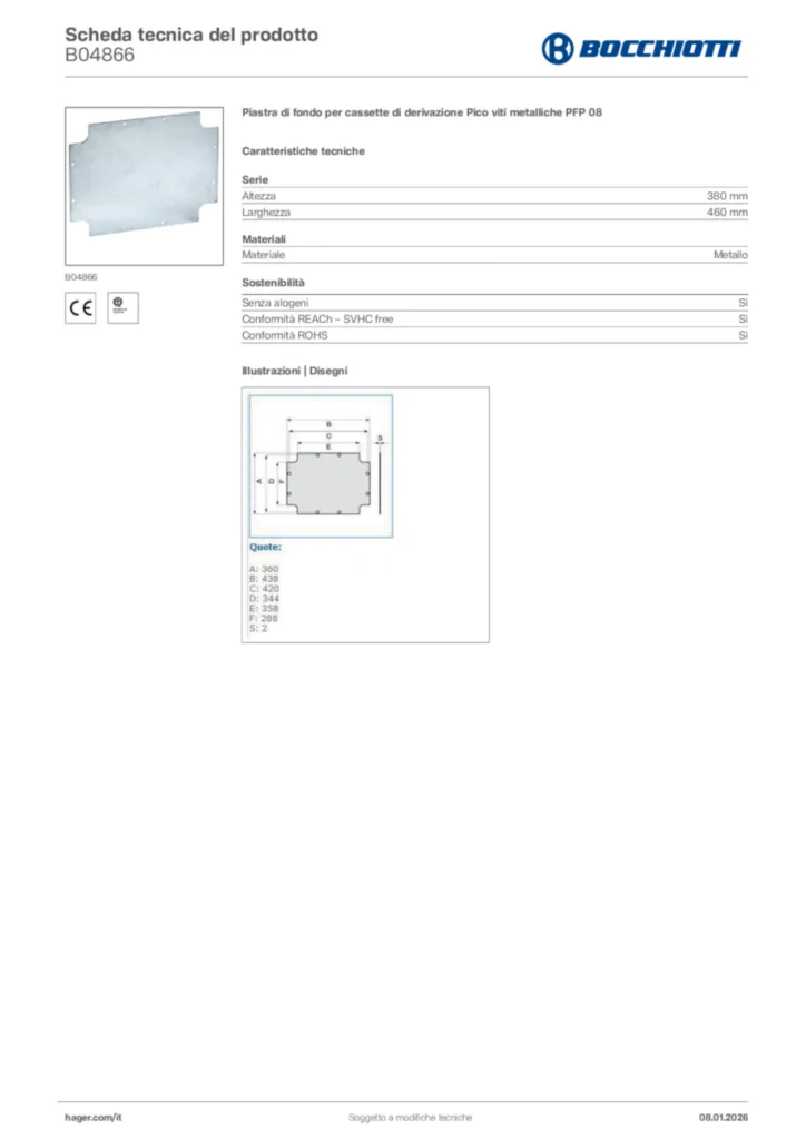 Immagine Bocchiotti Scheda tecnica del prodotto B04866 | Hager Italia