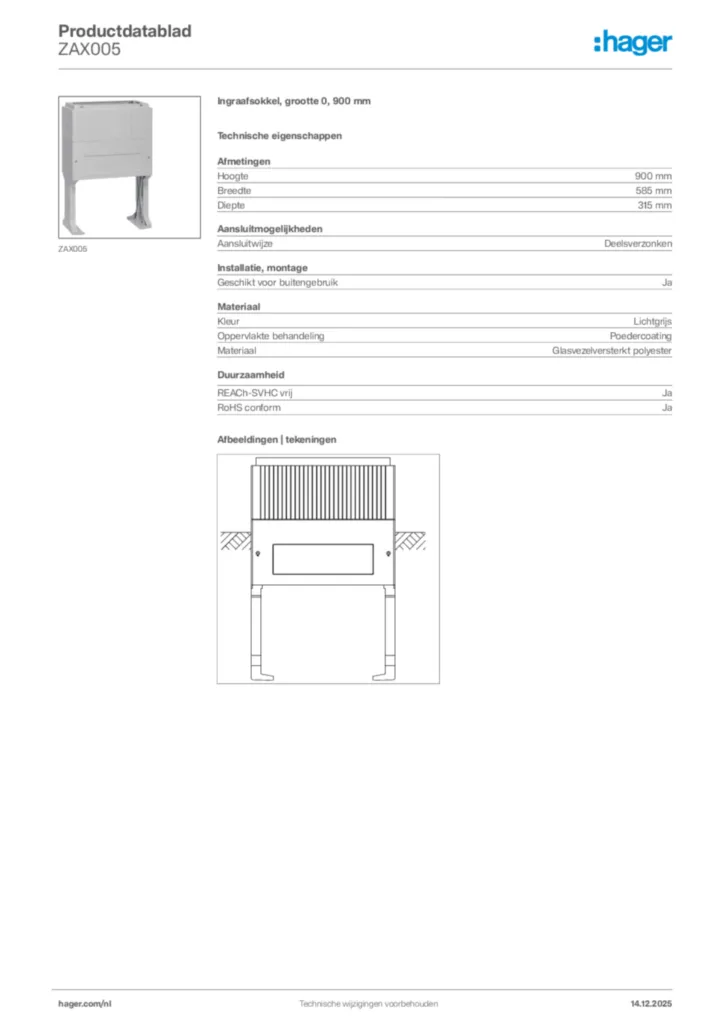 Afbeelding Hager Productdatablad ZAX005 | Hager Nederland